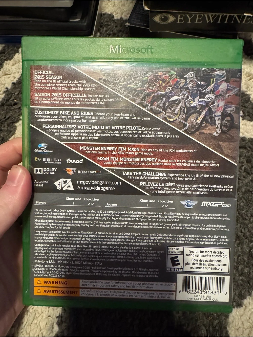 Microsoft Xbox One Game Case with Green Trim and Multicolor Motocross Art